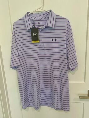 Under Armour Men’s Light Purple Striped Golf Polo Large